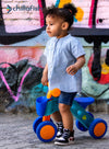 ItsiBitsi Blocks Light Blue & Orange Toddler Ride-On Car with Building Blocks | Steering Limiter | 4-Wheel Base | 1-3 years