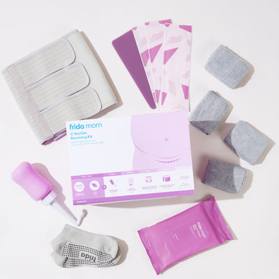 Frida Mom C-Section Recovery Kit for Labor, Delivery, & Postpartum - Includes Socks, Peri Bottle, Disposable Underwear, Abdominal Support Binder, Shower Wipes, Silicone Scar Patches, Toiletry Bag