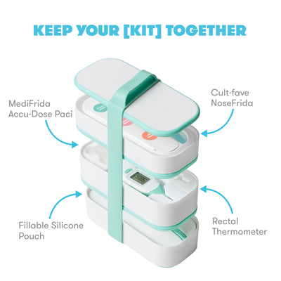 Frida Baby Mobile Medicine Cabinet Travel Kit | Baby Essentials Gift Set Includes NoseFrida Snotsucker, Rectal Thermometer, MediFrida Medicine Dispenser with Portable Carrying Case