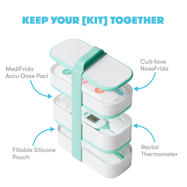 Frida Baby Mobile Medicine Cabinet Travel Kit | Baby Essentials Gift Set Includes NoseFrida Snotsucker, Rectal Thermometer, MediFrida Medicine Dispenser with Portable Carrying Case