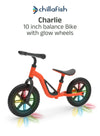 Charlie Glow Orange Kids Balance Bike with Light-Up Wheels | No Batteries Needed | Adjustable | 18-48 months