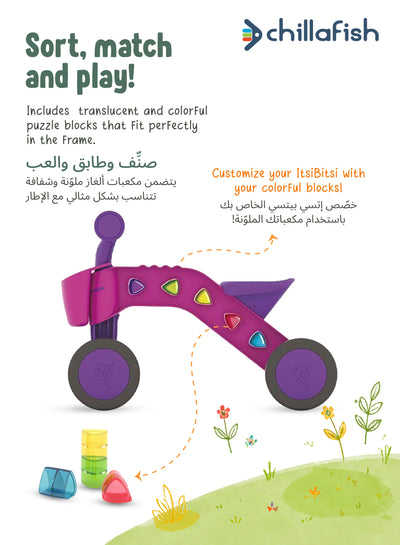 ItsiBitsi Blocks Fuchsia Toddler Ride-On Car with Building Blocks | Steering Limiter | 4-Wheel Base | 1-3 years