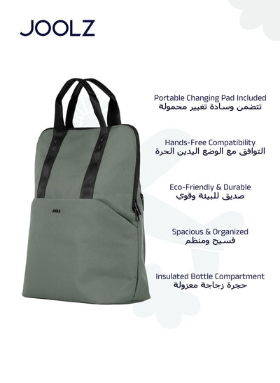 Stylish Diaper Backpack | Spacious Baby Bag with Portable Changing Pad | Insulated Bottle Compartment | Laptop Pocket | Eco-Friendly | Compatible with Hub/Day/Geo | Forest Green | 43.5 x 32.5 x 13.5 cm - Forest green