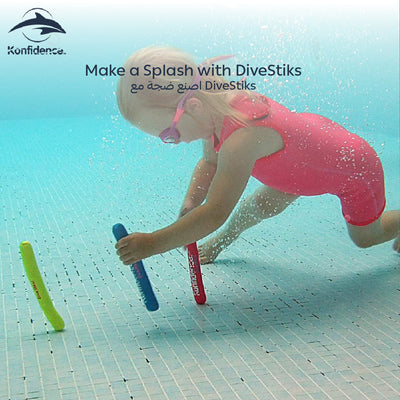 Neoprene DiveStiks | Pool Swimming Aids for Kids | Fun Reward Games | 4-Pack | Flexible & Soft | Encourages Submersion & Control | Length: 19 cm | Storage Pouch Included