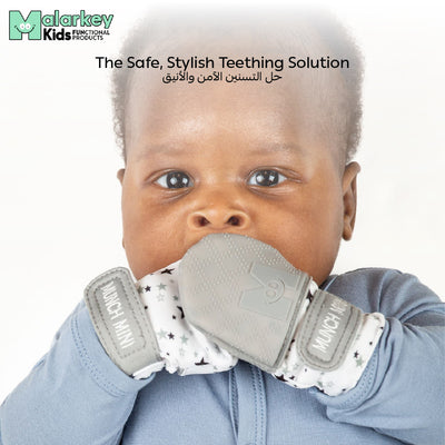 Dual-Sided Munch Mitts for Newborns | Teething & Anti-Scratch Mitts | Soft Silicone & Fabric | Adjustable Strap | 0-3 Months | Grey Geo | Machine Washable - MINI05GG
