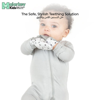 Dual-Sided Munch Mitts for Newborns | Teething & Anti-Scratch Mitts | Soft Silicone & Fabric | Adjustable Strap | 0-3 Months | Black & White Geo | Machine Washable - MINI06BW