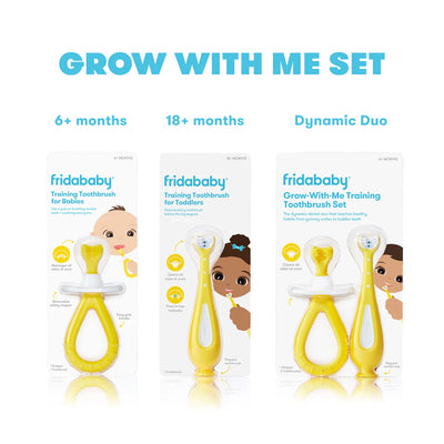 Frida Baby Training Toothbrush | Toddler Toothbrush for 18-24 Months, Easy-Grip Handle, Triple Angle Bristles, Soft Toothbrush Bristles, Stay-Put Suction Cup | Blue
