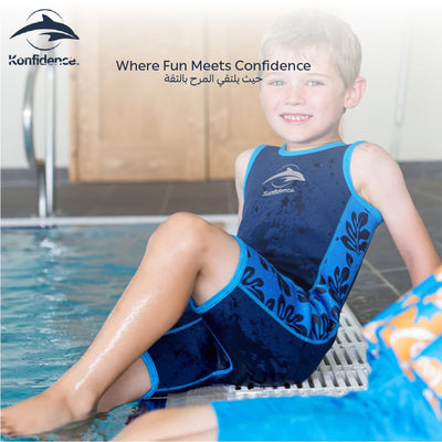 Warma Wetsuit | 2.5mm Neoprene Baby Swimwear | Adjustable Shoulder Straps | 100% UV Protection | Soft Lycra Binding | Blue Palm | Ideal for Pool & Beach4 - 5 Years