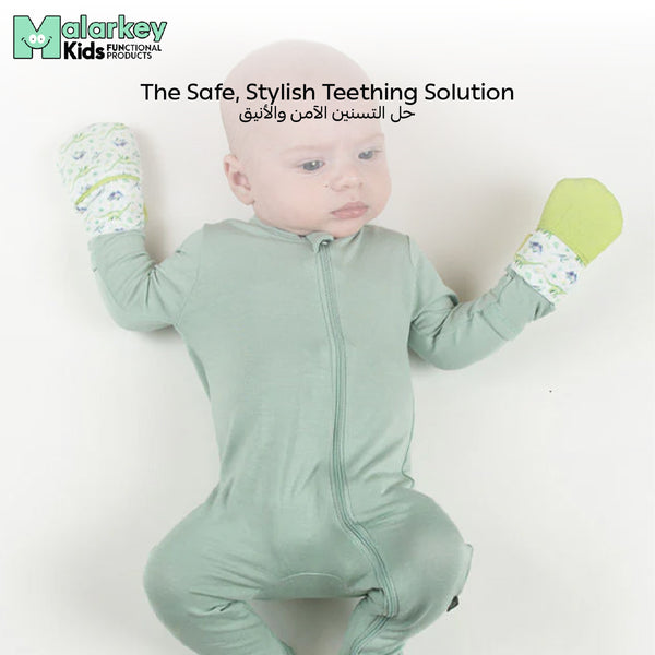 Munch Minis Newborn Anti-Scratch + Chew Mitts | Dual-Sided Silicone Suckle Cap & Protective Fabric | Adjustable Strap | BPA-Free | 0-3 Months | Machine Washable | Set of 2 - MINI02D