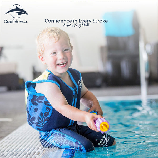 Konfidence Jacket | Buoyancy Aid for Swimming | Removable Floats | 6-7 Years | Blue Palm | Ideal for Swimming Lessons & Water Fun | Adjustable