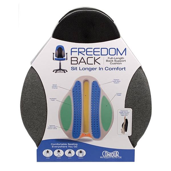 Contour Freedom Back Lumbar Support Cushion – Full-Length Comfort from Upper Back to Hips with Unique Spinal Channel, Lateral Wings & Lower Center Cutout. Lightweight Design Fits in More Chairs, Including Car Seats!