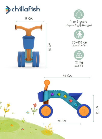 ItsiBitsi Blocks Light Blue & Orange Toddler Ride-On Car with Building Blocks | Steering Limiter | 4-Wheel Base | 1-3 years