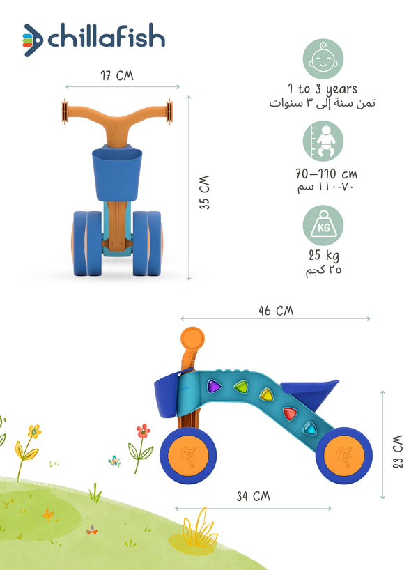 ItsiBitsi Blocks Light Blue & Orange Toddler Ride-On Car with Building Blocks | Steering Limiter | 4-Wheel Base | 1-3 years