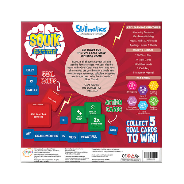 Squik Sentence Family Word Tile Board Game | Fast Fun Educational Vocabulary Grammar Game | Build Sentences to Win Goal Cards | Kids Adults | Ages 6 and Up