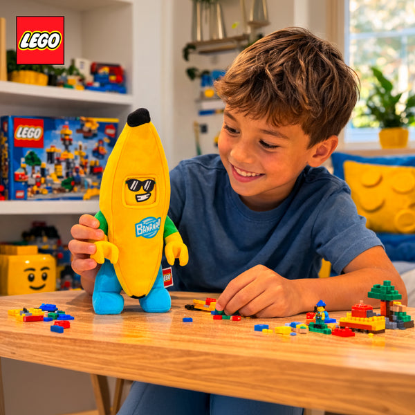 Manhattan Toys LEGO Banana Guy Small Plush Character Toy, Soft Collectible Costume Doll for Kids, Cute Room Decor, Gift for Boys & Girls, Stuffed Figure, 23.9 cm