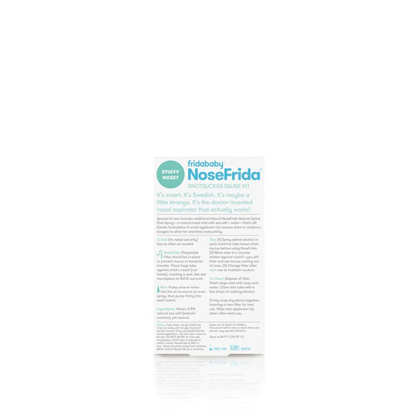 Frida Baby Nasal Aspirator, NoseFrida Baby Nose Sucker with 10 Extra Filters + All-Natural Saline Nasal Spray for Babies, 0.68 fl oz