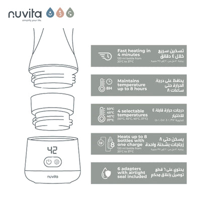 Warm'n'Go Portable Bottle Warmer | Universal & Compact | Rapid Heating in 4 Minutes | Maintains Temperature for 8 Hours | 4 Temperature Settings | Rechargeable | USB Cable Included | Compatible with Leading Brands