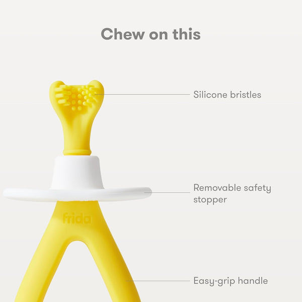 Frida Baby Training Toothbrush for Babies with Soft Silicone Bristles, Yellow