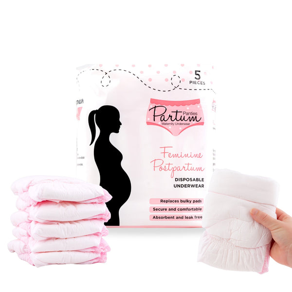 Partum Panties Maternity Disposable Underwear – Medium (AU 6–10/12) / Large (AU 12-18/20) – High-Waisted, Ultra-Soft, Absorbent – 5-Pack – C-Section & Postpartum Support