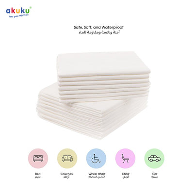 Akuku Disposable Hygienic Underpads for Baby Changing | 60x90 cm | 10 Pack | Sensitive Skin Friendly | Soft Top Layer | Leakproof Waterproof | Multi-Purpose Use
