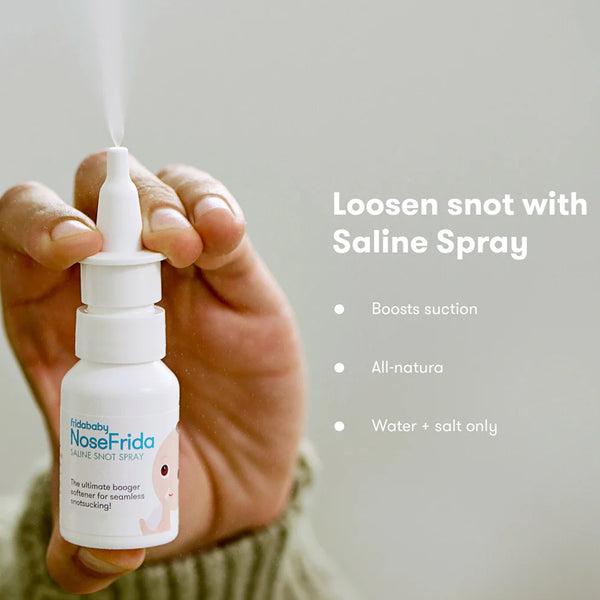 Frida Baby Nasal Aspirator, NoseFrida Baby Nose Sucker with 10 Extra Filters + All-Natural Saline Nasal Spray for Babies, 0.68 fl oz
