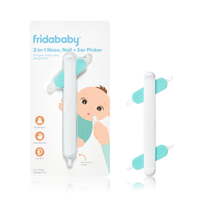 Frida Baby 3-in-1 Nose, Nail + Ear Picker: Baby Ear Cleaner + Baby Nose Cleaner and Nail Tool for Babies + Toddlers, Safely Clean Baby's Boogers, Ear Wax & More
