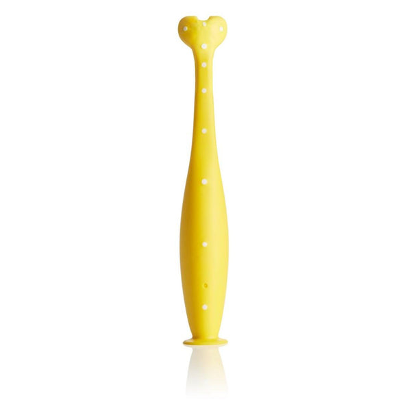 Frida Baby Training Toothbrush | Toddler Toothbrush for 18-24 Months, Easy-Grip Handle, Triple Angle Bristles, Soft Toothbrush Bristles, Stay-Put Suction Cup | Yellow
