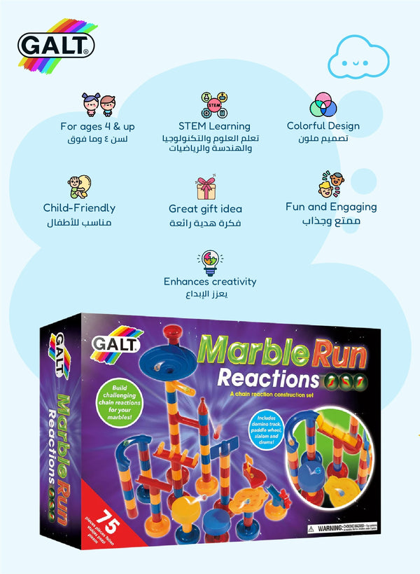 Marble Run Reactions | 75-Piece STEM Chain Reaction Toy | Build Fun Marble Maze | For Ages 4+ | No Batteries | Educational & Creative Play | 42x27x85 cm