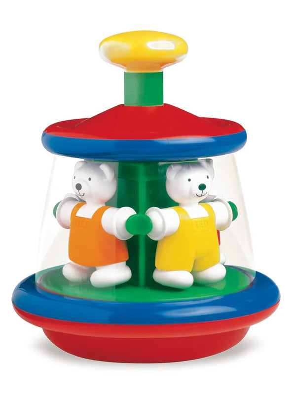 Spinning Teddy Carousel Toy | Cause & Effect Learning Activity | Colorful Push Top Play | Durable Baby Toy | Fun for 10M+ | 17.5 x 17.19 x 19.5 CM | Early Development Gift