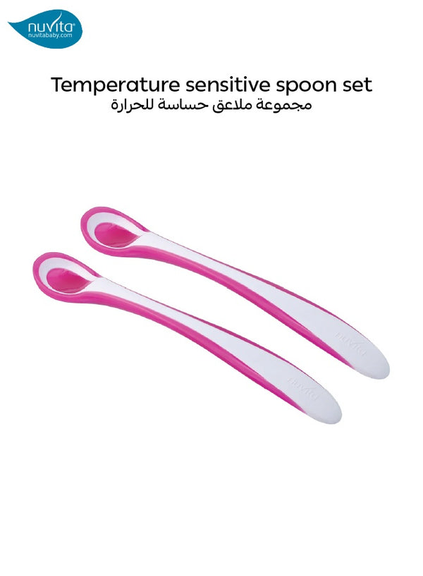 Set of 2 Thermosensitive Spoons | Easy Eating | Colour Changing | Long Handle | Suitable for Liquids | Ideal for Baby Food | BPA-Free | 37°C Temperature Indicator | pink