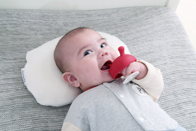Mombella Mimi Mushroom Soothe Teether Toy for Babies 3+ Months – BPA-Free, Soft Silicone, Teething Relief, Easy-Grip Design, Free Clip Included - Orange