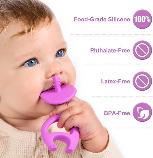 Mombella Dancing Elephant Teether Toy for Babies 4+ Months – BPA-Free, Soft Silicone, Safe and Fun Design for Teething Relief, Easy to Hold - Purple