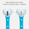 Frida Baby Training Toothbrush | Toddler Toothbrush for 18-24 Months, Easy-Grip Handle, Triple Angle Bristles, Soft Toothbrush Bristles, Stay-Put Suction Cup | Blue
