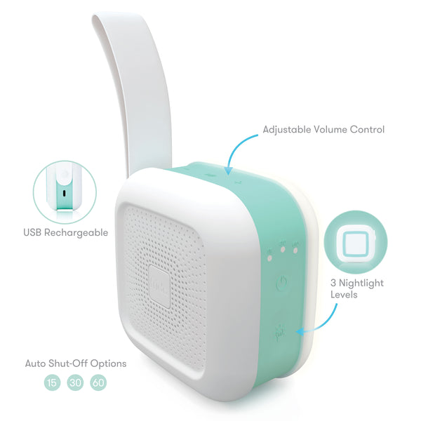 Frida Baby 2-in-1 Portable Sound Machine for Baby + Nightlight | White Noise Sound Machine for Baby with 5 Soothing Sounds & 3 Nightlight Modes | Travel Sound Machine Attaches to Strollers & Car Seats