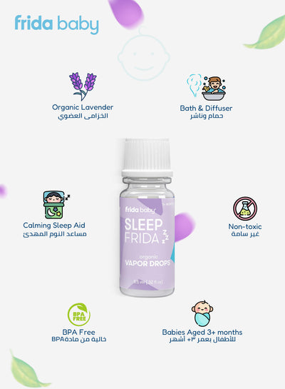 Sleep Frida Vapor Drops - Organic Lavender Essential Oil for Bath & Diffuser, Soothing Calming Vapors for Baby Relaxation & Bedtime, 9.5ml