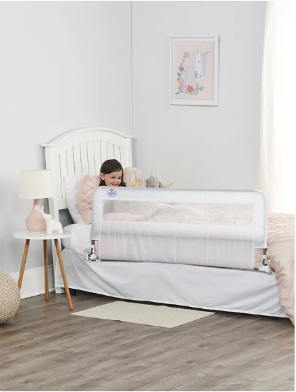 Regalo HideAway Bed Rail – Secure & Invisible Toddler Bed Guard, Easy Fold-Down, Sturdy Metal Frame, Breathable Mesh, Fits Twin to Queen Beds, No-Tool Setup