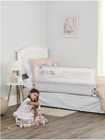 Regalo HideAway Bed Rail – Secure & Invisible Toddler Bed Guard, Easy Fold-Down, Sturdy Metal Frame, Breathable Mesh, Fits Twin to Queen Beds, No-Tool Setup