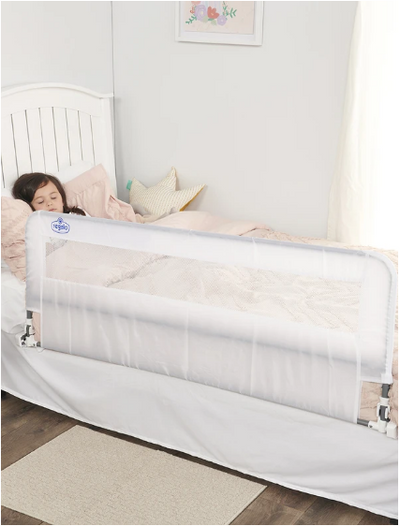 Regalo HideAway Bed Rail – Secure & Invisible Toddler Bed Guard, Easy Fold-Down, Sturdy Metal Frame, Breathable Mesh, Fits Twin to Queen Beds, No-Tool Setup