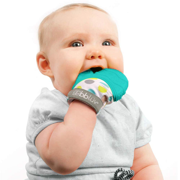 BBLUV Glüv Teething Mitten – Lime | Self-Soothing Relief for Teething Babies | Soft Silicone & Crinkle Fabric, Adjustable Strap
