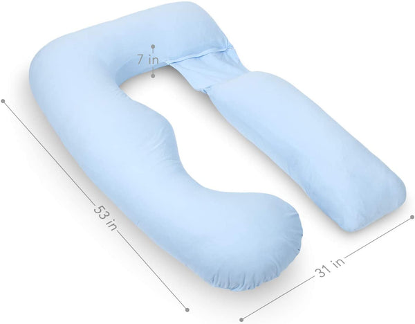 PharMeDoc Pregnancy Pillow, U-Shape (Jersey Blue, Detachable) Full Body Pillow and Maternity Support for Back, Hips, Legs, Belly for Pregnant Women, Jersey Light Blue