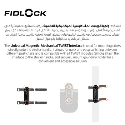 Universal TWIST Stroller Base | Magnetic-Mechanical Mounting Interface | Quick Switch Between Pushchairs | Secure Drink & Bag Mounting | Fits All TWIST Modules | 10 × 6 × 2.5 cm
