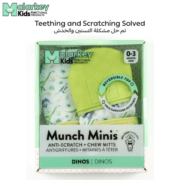 Munch Minis Newborn Anti-Scratch + Chew Mitts | Dual-Sided Silicone Suckle Cap & Protective Fabric | Adjustable Strap | BPA-Free | 0-3 Months | Machine Washable | Set of 2 - MINI02D