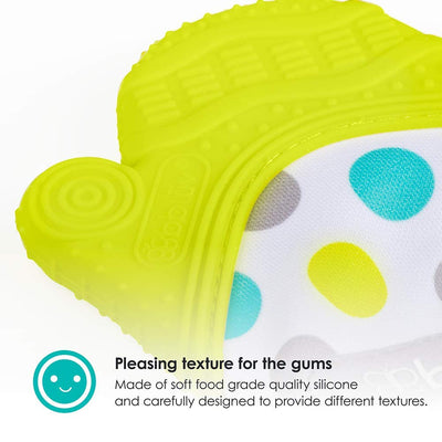 BBLUV Glüv Teething Mitten – Aqua | Self-Soothing Relief for Teething Babies | Soft Silicone & Crinkle Fabric, Adjustable Strap