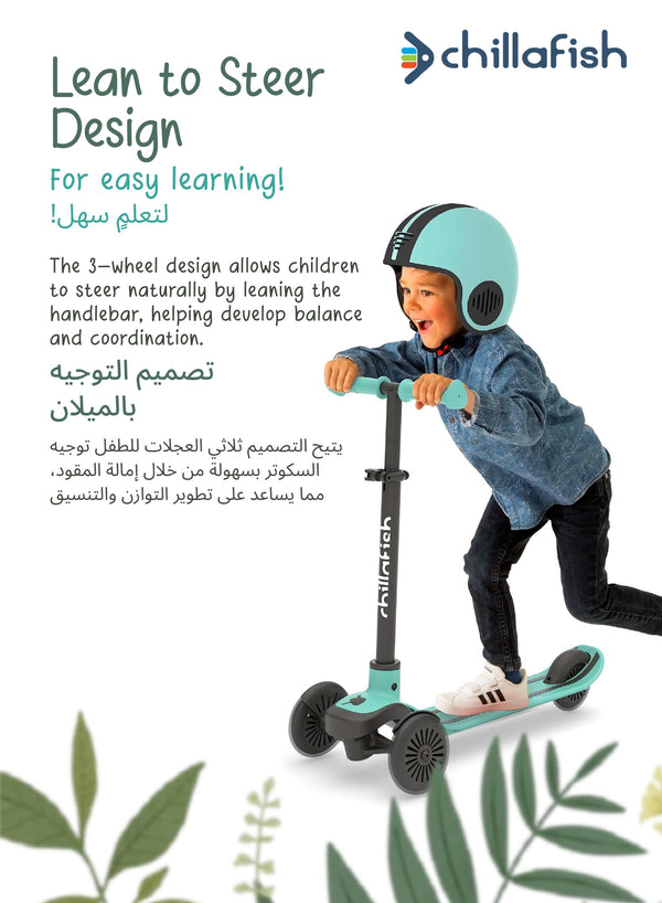 Scotti Mint 3-Wheel Lean-to-Steer Kids Scooter | Integrated Footbrake | Detachable Bar | 3+ years