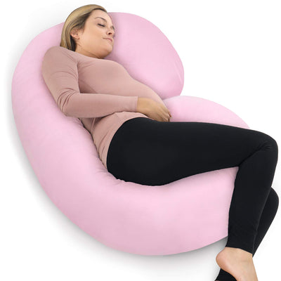 PharMeDoc Pregnancy Pillows, C-Shape Full Body Pillow – Jersey Cover Pink – Pregnancy Pillows for Sleeping – Body Pillows for Adults, Maternity and Pregnancy Pillow
