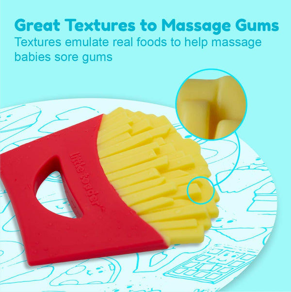 Novelty Baby Teether French Fries Design | 100% Food-Grade Silicone Teething Toy | BPA-Free Soothing Gum Massager for Infants | Funny Cute Photo Prop Gift | 3+ Months |(French Fries Design)