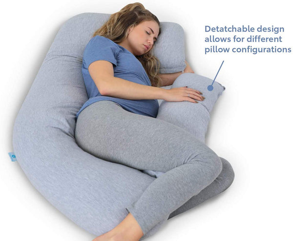 PharMeDoc Pregnancy Pillow, U-Shape (Jersey Grey, Detachable) Full Body Pillow and Maternity Support for Back, Hips, Legs, Belly for Pregnant Women, Jersey Grey