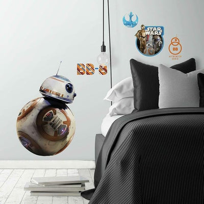 Star Wars Bb 8 Peel and Stick Wall Decals | Removable Repositionable Stickers | Easy Damage-Free Wall Art for Kids Bedroom Nursery Playroom