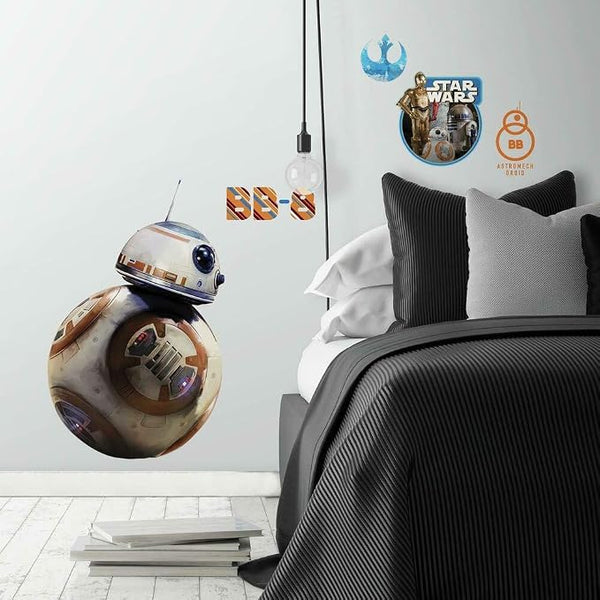 Star Wars Bb 8 Peel and Stick Wall Decals | Removable Repositionable Stickers | Easy Damage-Free Wall Art for Kids Bedroom Nursery Playroom