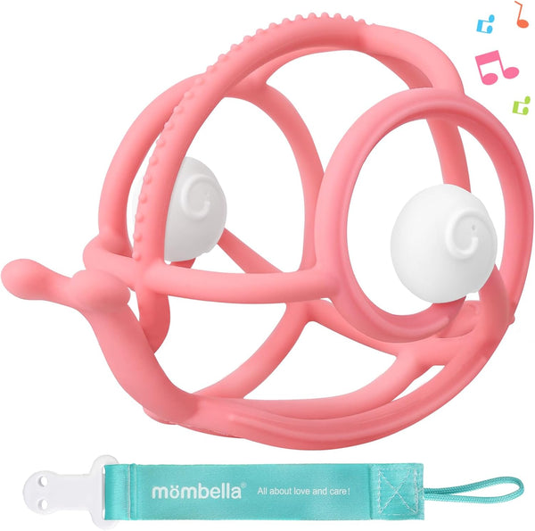 Mombella Snail Rattle Sensory Teether Toy for Babies 3+ Months – BPA-Free, Soft Silicone, Vibrant Colors, Safe and Fun Teething Relief, Ideal for Sensory Development - Pink